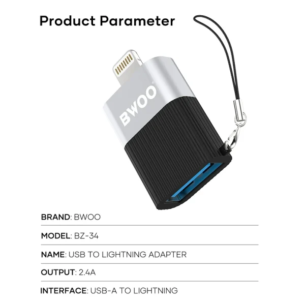 مبدل USB به لایتنینگ و OTG بوو مدل BZ-34